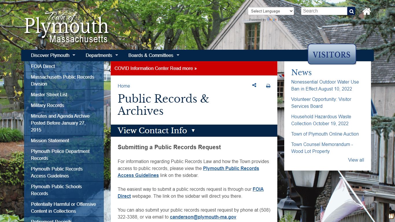 Public Records & Archives | Town of Plymouth MA